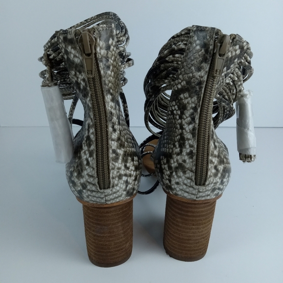 Jeffrey Campbell Despina Sandals Size 11 Taupe Suede Python Snake Print Strappy - Picture 5 of 8